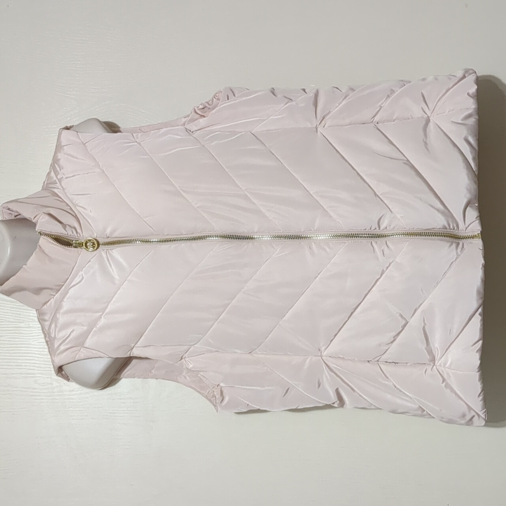 Michael Kors light pink Puffer Quilted Vest Jacket MK Charm Women's Large